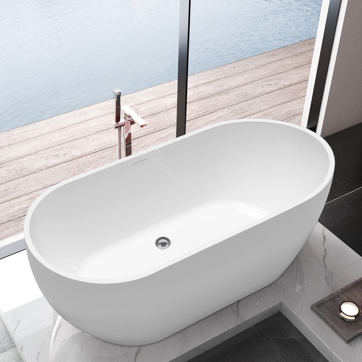 62" Lucite Acrylic Freestanding Bathtub, Double Slipper Soaking Tub