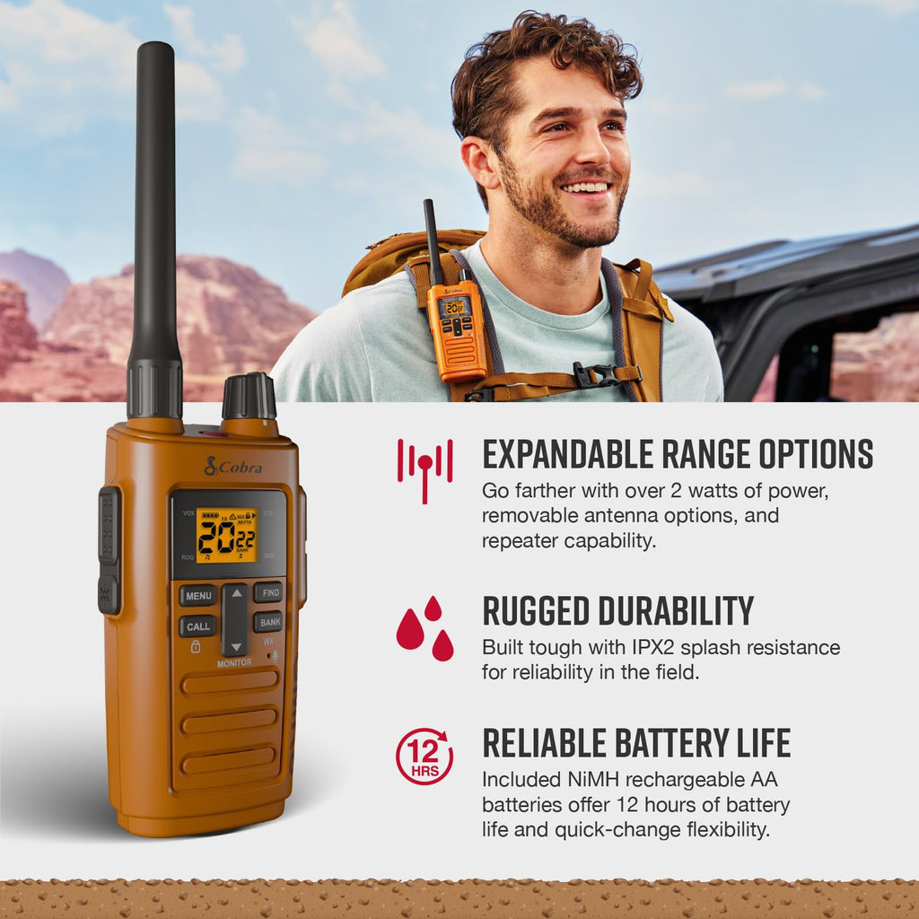 Cobra Trailblazer 450 GMRS Radio (2-Pack), IP54 Weather Resistant, NOAA