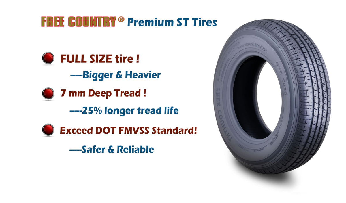 Free Country HD Trailer Tires ST205/75R15 10PR LRE 111N w/Scuff Guard, Set4