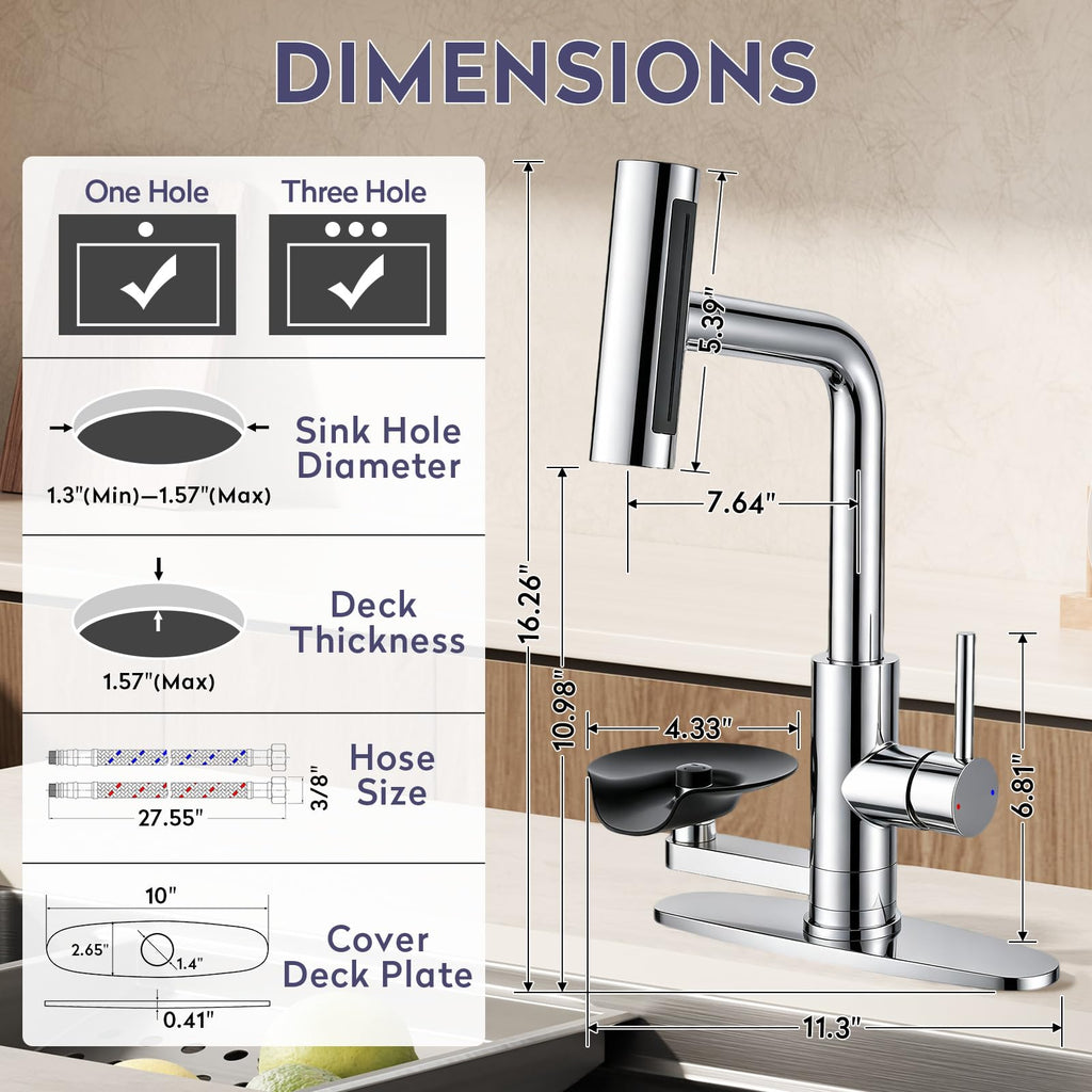 HOWUWEY Black Kitchen Faucet with Pull Down Sprayer & Cup Washer