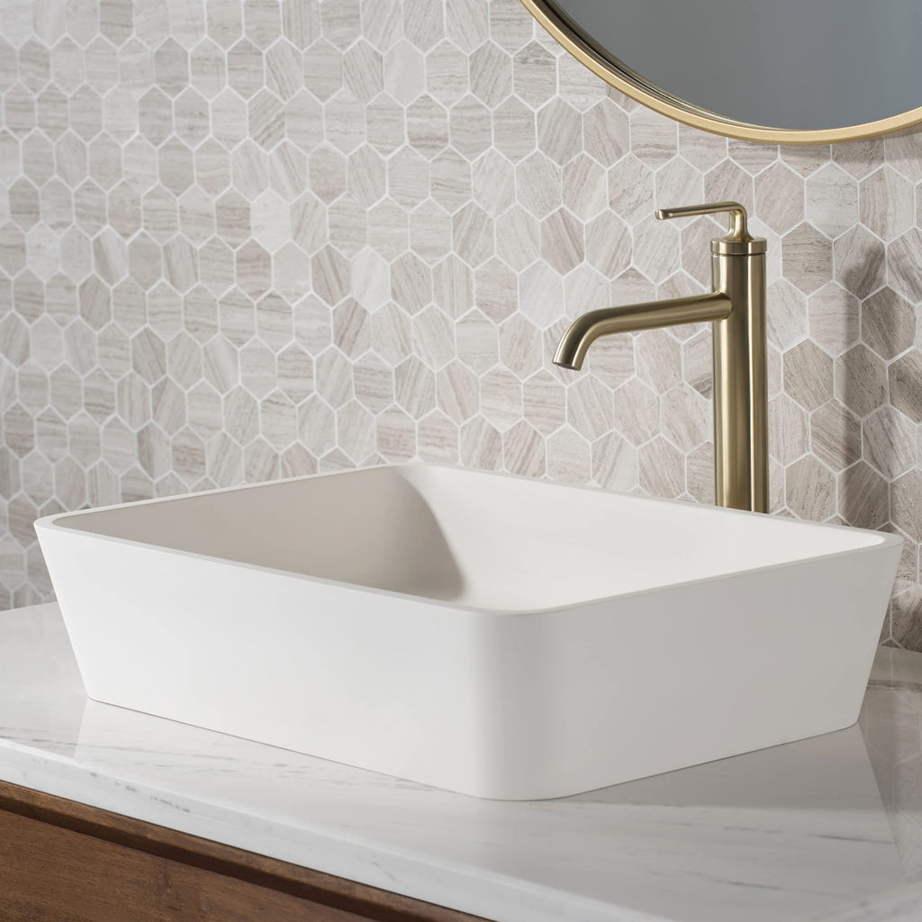 KRAUS Ramus Single Handle Vessel Sink Bathroom Faucet with Pop-Up Drain in Brushed Gold, KVF-1220BG