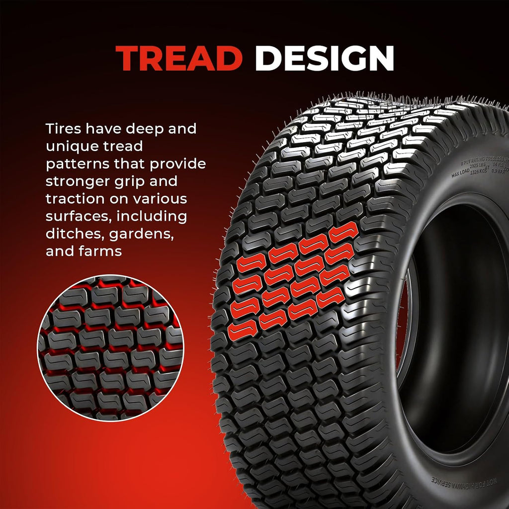 24x12.00-12 Lawn Mower Turf Tires, 8 Ply Tubeless, Set of 2
