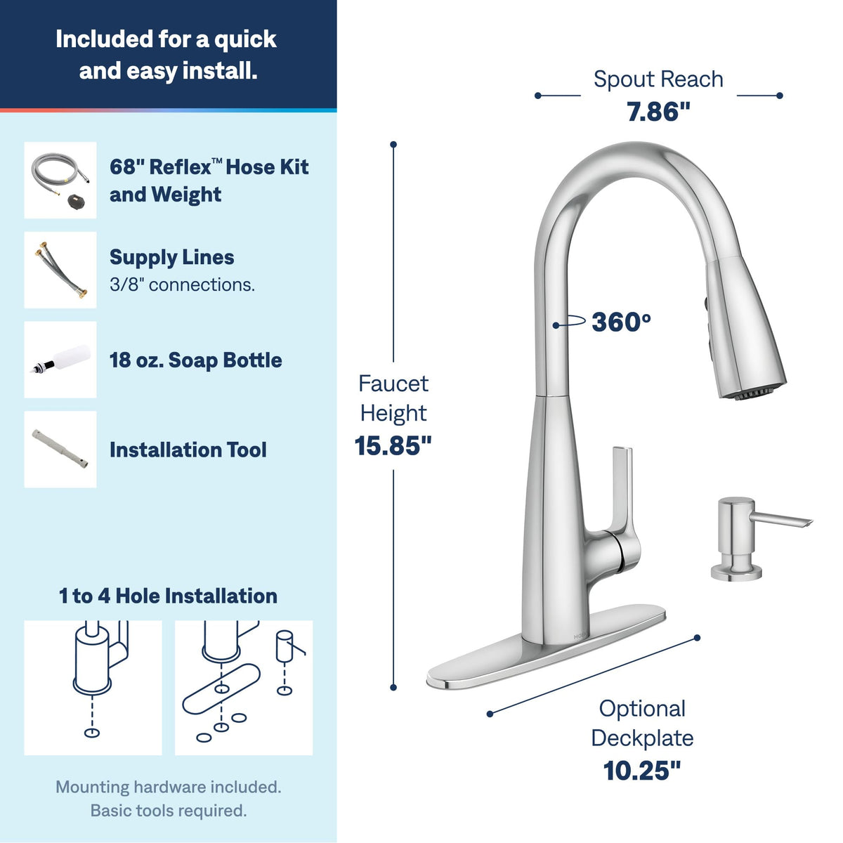 Moen Haelyn Spot Resist Stainless Single-Handle Pull-Down Sprayer Kitchen Faucet Featuring Power Boost for a Faster Clean, Soap Dispenser Included, 87627SRS