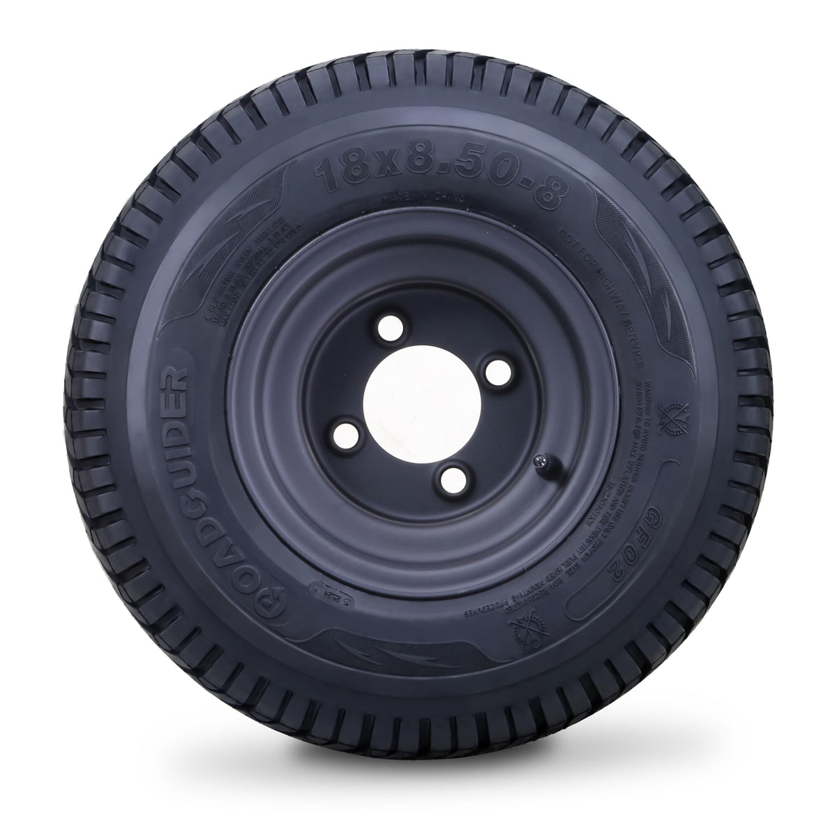 ROADGUIDER Golf Cart Tire & Wheel 18X8.50-8 4PR w 4X4" Silver Rim 14039-S4