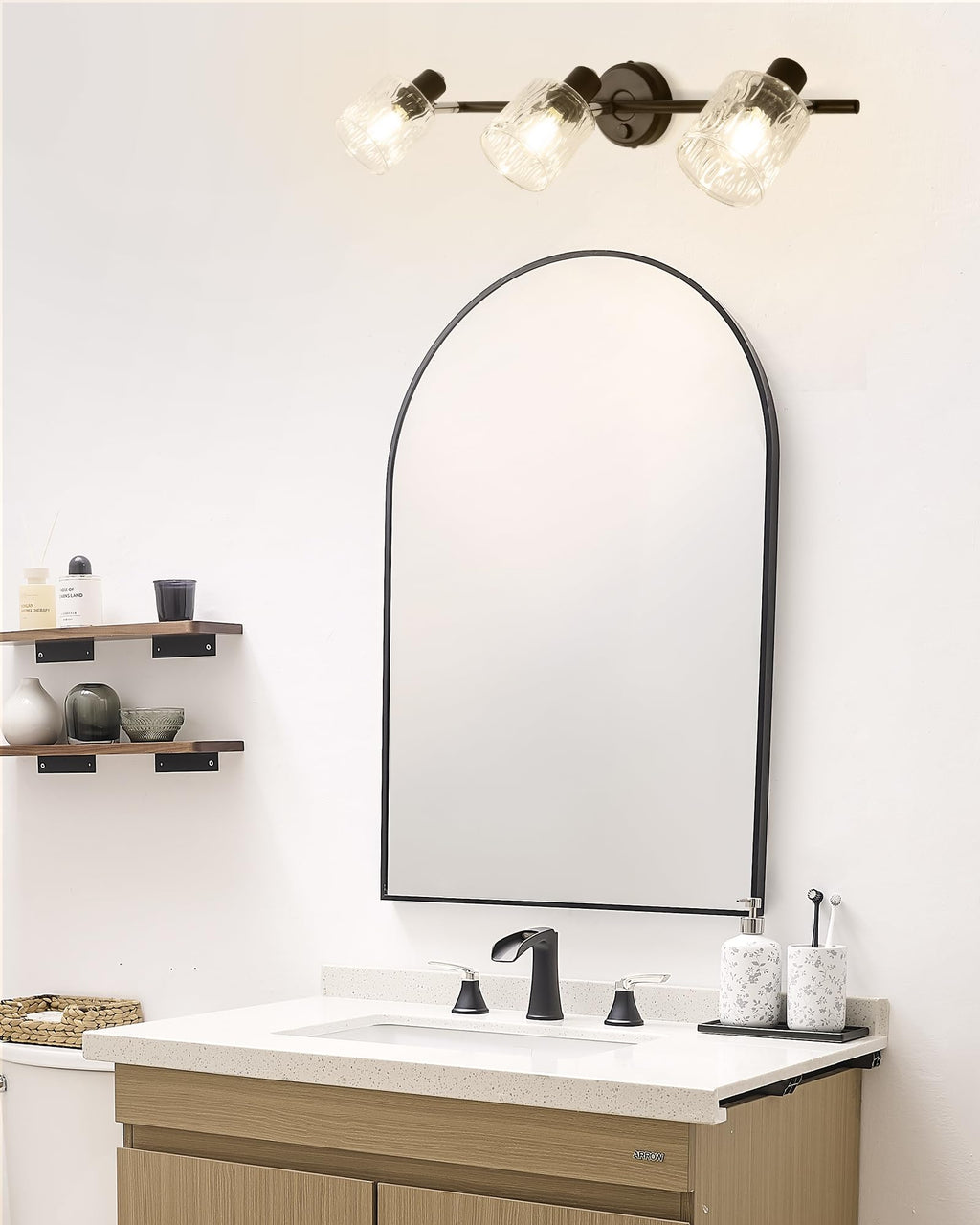 Fapully Brushed Nickel Bathroom Faucet 3 Hole, Waterfall 8 Inch Widespread Bathroom Sink Faucet with Pop-up Drain, Two-Handle Faucet for Bathroom Sink