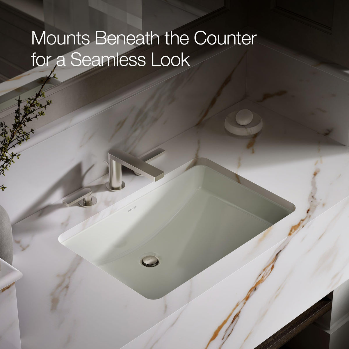 KOHLER 2215-0 Ladena Rectangular Undermount Bathroom Sink Vanity With Curved Bottom, 23-1/4 L x 16-1/4 W, White Bathroom Sinks