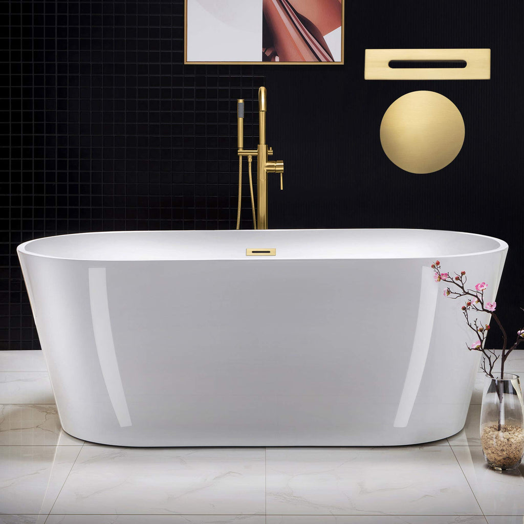 WOODBRIDGE 54" Acrylic Freestanding Bathtub Contemporary Soaking White Tub with Matte Black Overflow and Drain,BTA1702-MB