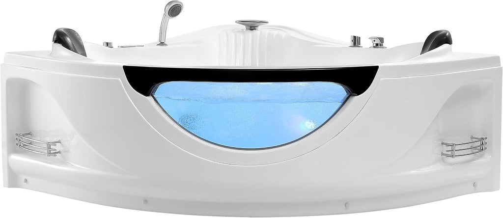 Empava 59" Corner Jetted Bathtub - 2 Person Whirlpool Tub with Heater