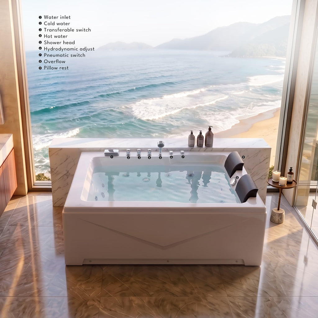 Empava 60" Acrylic Alcove Whirlpool Bathtub, Jetted Soaking Tub