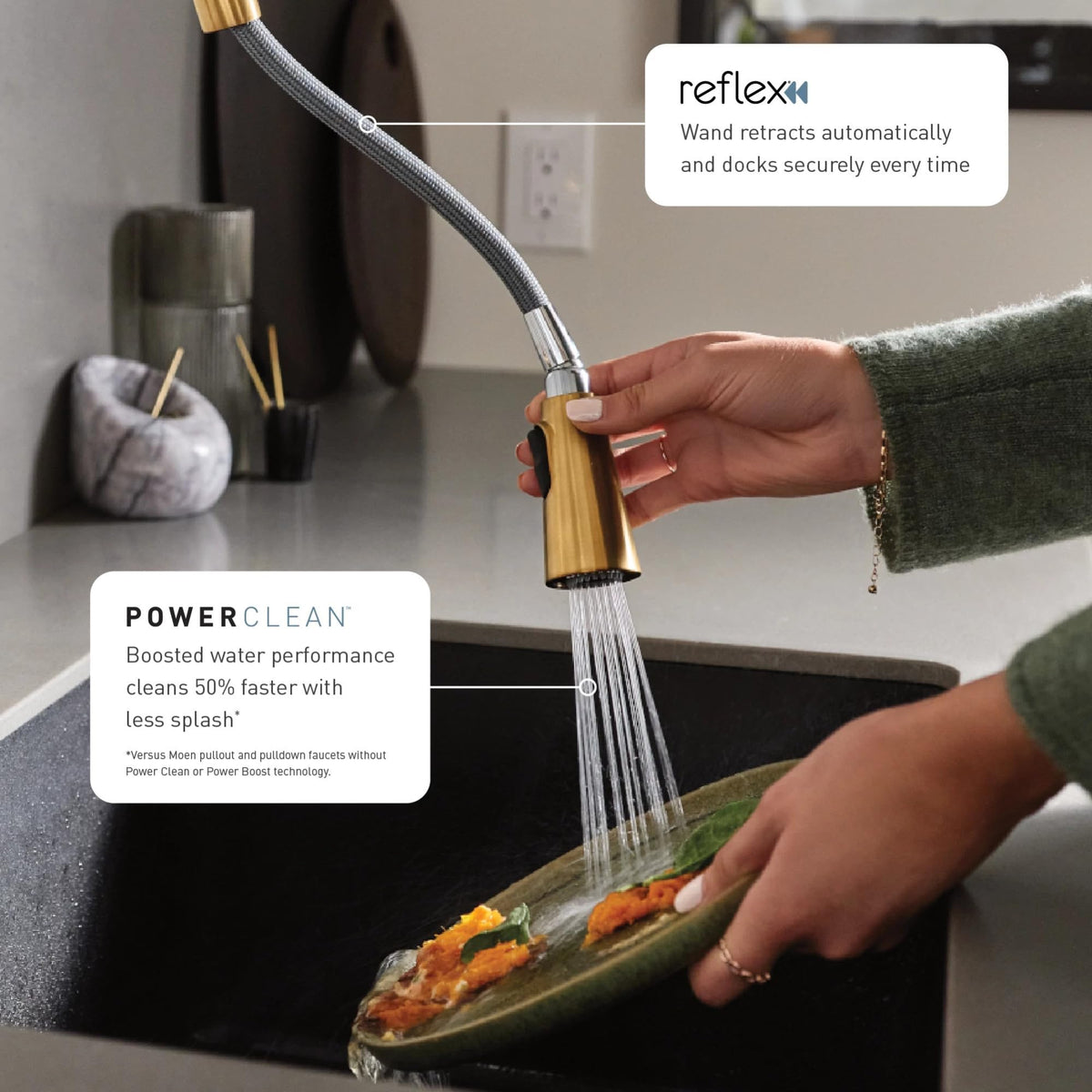Moen Align Spot Resist Stainless Pulldown Kitchen Faucet, Single Hole, Modern Spring Style with Pre-Rinse and Power Boost Pull Down Sprayer, Easy Installation, 5923SRS
