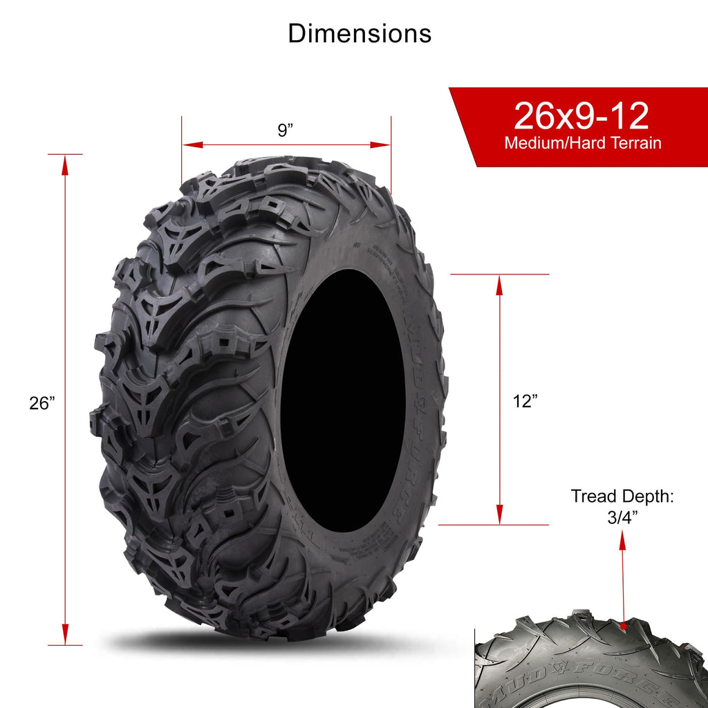 Tusk Mud Force ATV Tire Set ¨C 25x8-12 Front & 25x10-12 Rear ¨C Durable Off-Road Quad Tires Set of 4