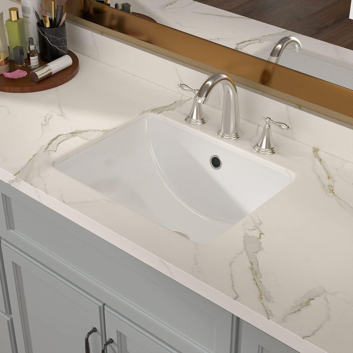 Lordear 17x12 Inch Undermount Bathroom Sink (Installation Size: 15"x10") Vanity Small Sinks Rectangle Pure White Porcelain Ceramic Bath Lavatory Vanity Sink Basin with Overflow