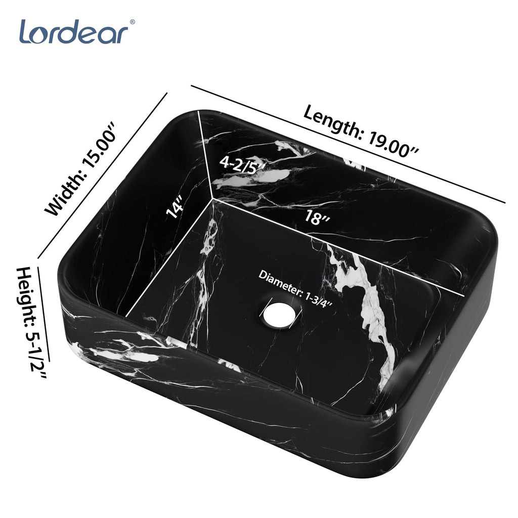 Bathroom Vessel Sink 19"x15" Rectangle Sink Above Counter White Porcelain Ceramic Modern Vanity Sink Art Basin with Faucet Hole