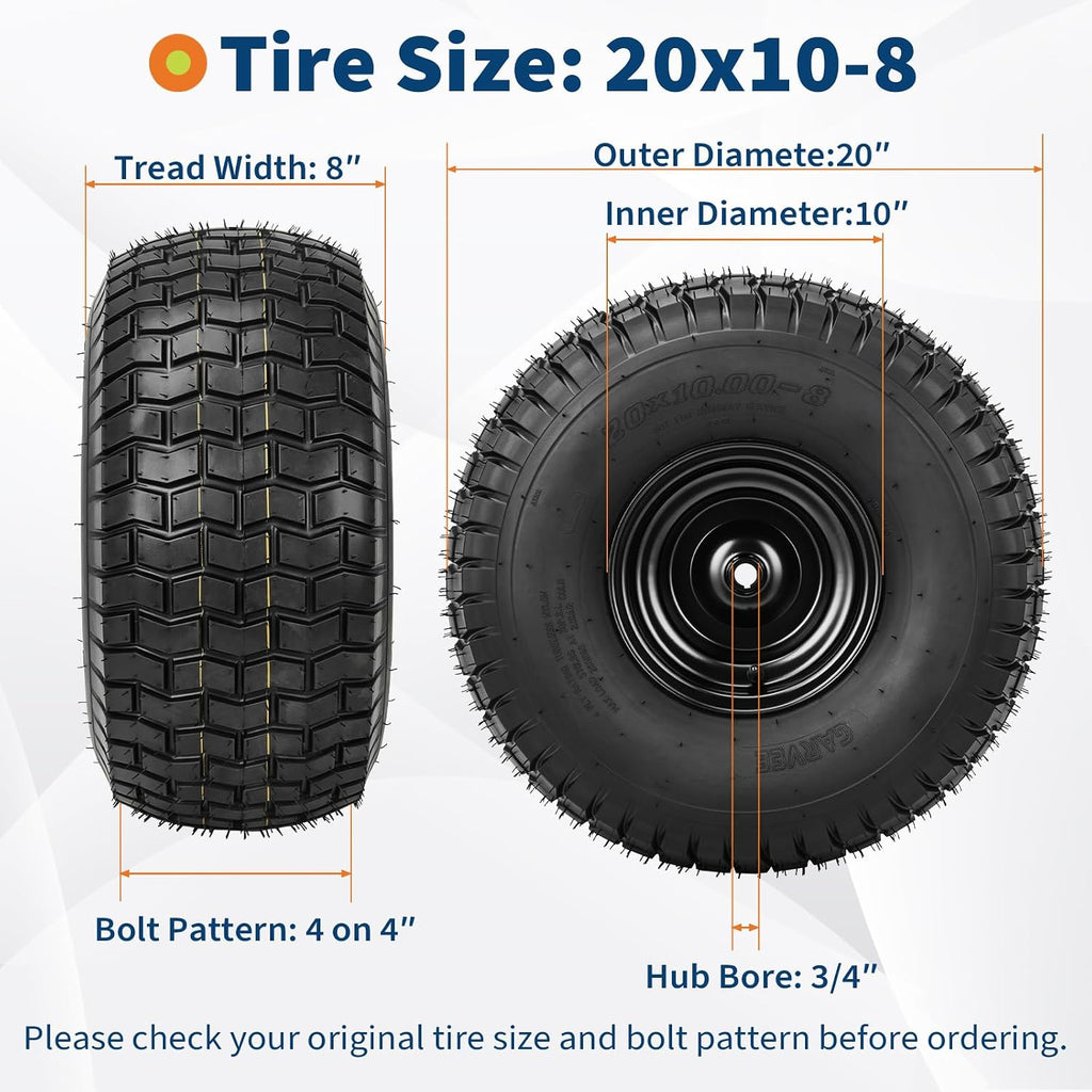 PioneerWorks 2Packs 20x10-8 Lawn Mower Tires and rim