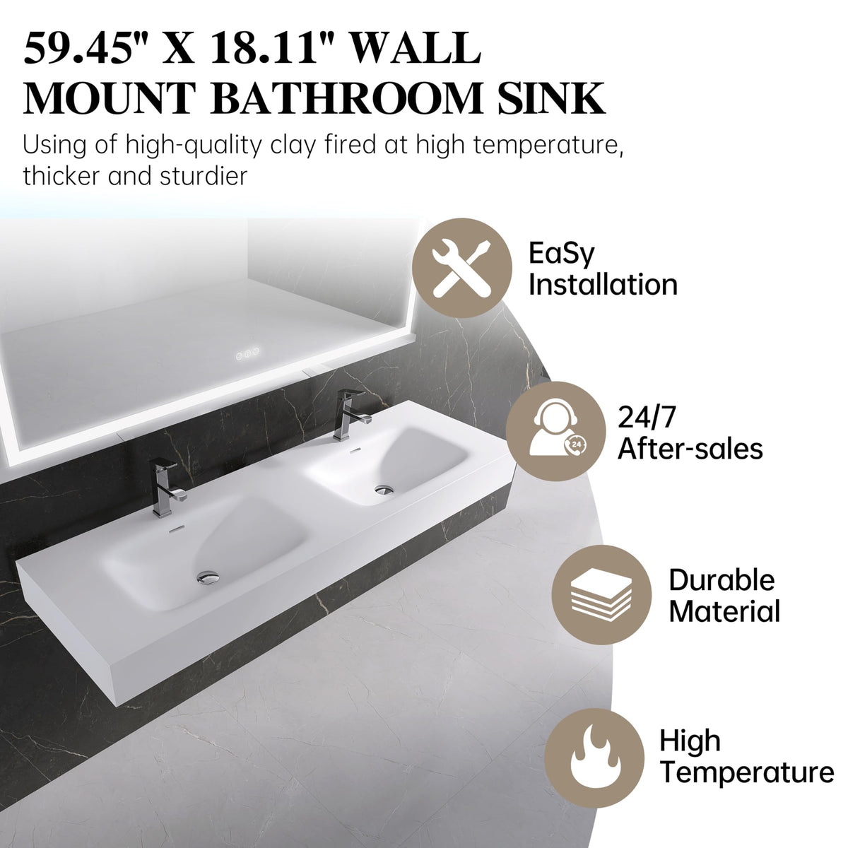 47" Wall Mount Sink, Artificial Stone Bathroom Sink, Single Hole