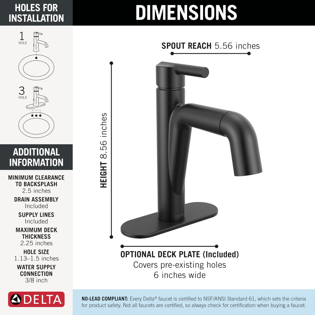 Delta Nicoli Brushed Gold Bathroom Faucet 1 Hole, Single Hole Bathroom Sink Faucet for Vanity, Push-Pop Drain Assembly, Champagne Bronze 15849LF-CZ