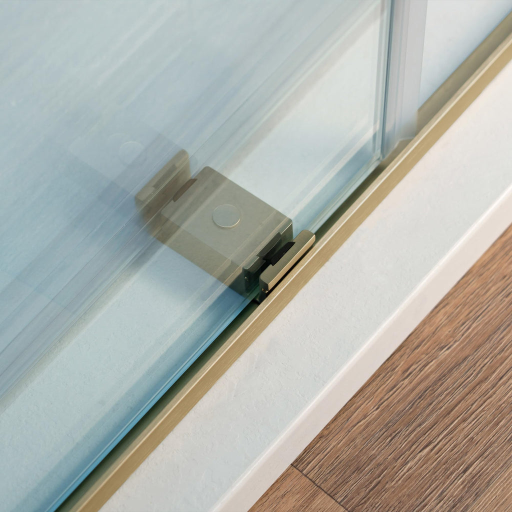 Woodbridge 56-60" W x 62" H Frameless Bathtub Shower Door,Double Sliding Soft-Close Doors,3/8(10mm) Tempered Glass with Explosion Proof Film in Brushed Bronze Finish