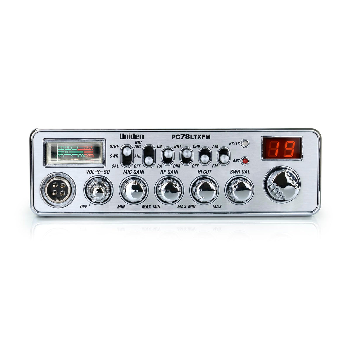 Uniden PC78LTX 40-Channel Trucker's CB Radio with Integrated SWR Meter, PA Function, Hi Cut, Mic/RF Gain, and Instant Channel 9,Silver