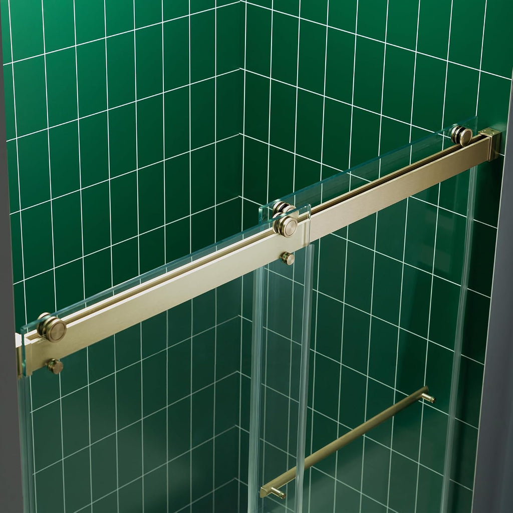 Woodbridge 56-60" W x 62" H Frameless Bathtub Shower Door,Double Sliding Soft-Close Doors,3/8(10mm) Tempered Glass with Explosion Proof Film in Brushed Bronze Finish