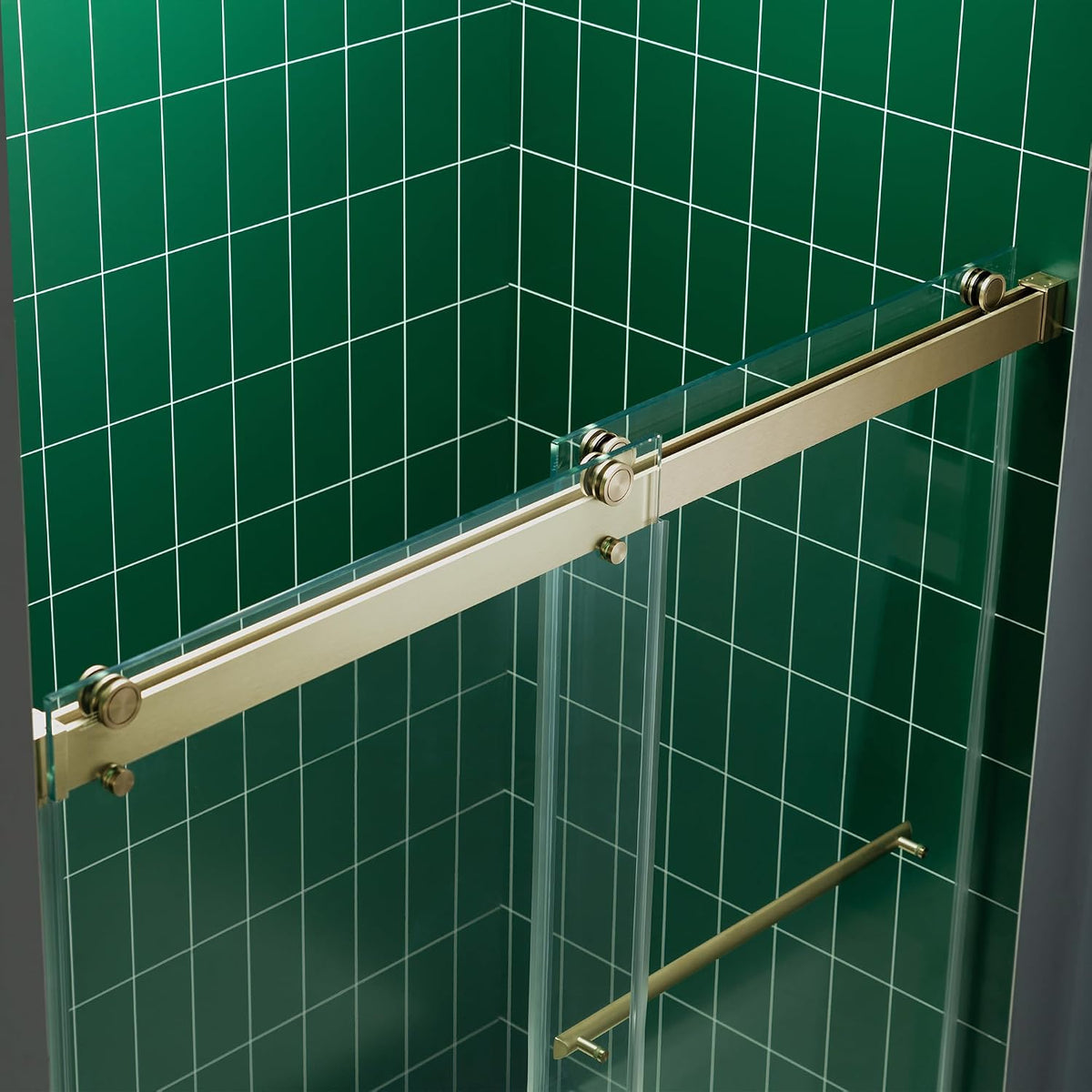 Woodbridge 56-60" W x 62" H Frameless Bathtub Shower Door,Double Sliding Soft-Close Doors,3/8(10mm) Tempered Glass with Explosion Proof Film in Brushed Bronze Finish