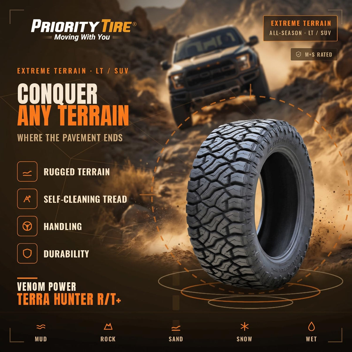 Venom Power Terra Hunter R/T+ LT35X11.50R20 Rugged Terrain E (10 Ply) Tire