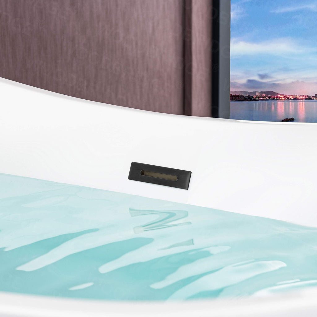WOODBRIDGE 71" Acrylic Freestanding Bathtub Contemporary Soaking White Tub with Brushed Gold Overflow and Drain,B0017-BG