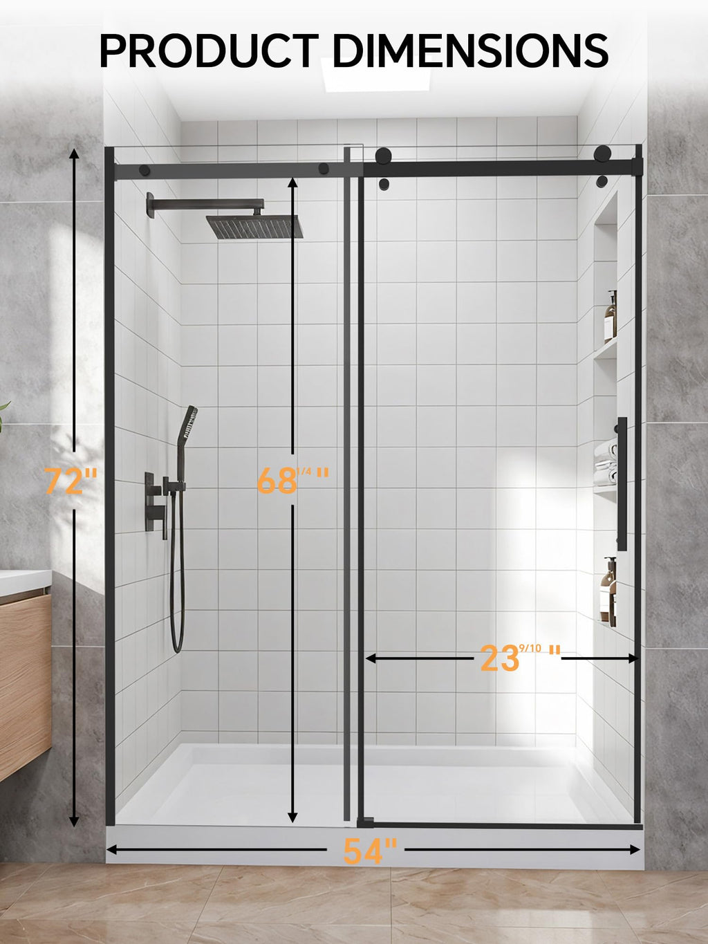 Frameless Bathtub Shower Door 56-60" W x 57" H, Brushed Nickel