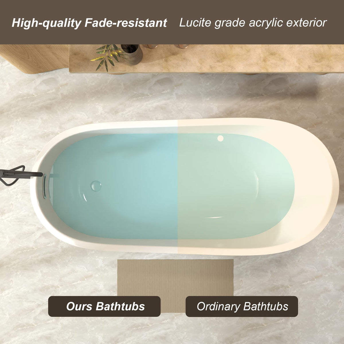 GDFStudio 67" Acrylic Freestanding Bathtub with Diamond Pattern, Modern Oval Soaking Tub, Freestanding Bath Spa Tub, Brushed Nickel Overflow & Pop-Up Drain, cUPC Certified, Glossy White