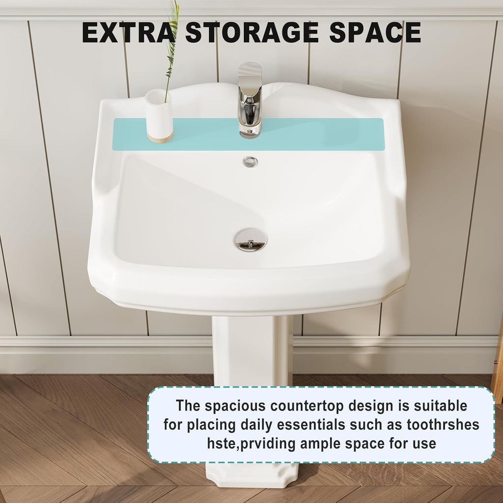 Senfot Square Classic Pedestal Sink, Bathroom Pedestal Sink 19 X 23 Inch White Ceramic Pedestal Bathroom Sink Freestanding Ceramic Sink With Single Hole