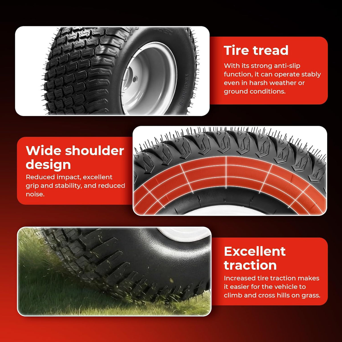 18x9.50-8 Lawn Mower Tire and Wheel, 2 Pack