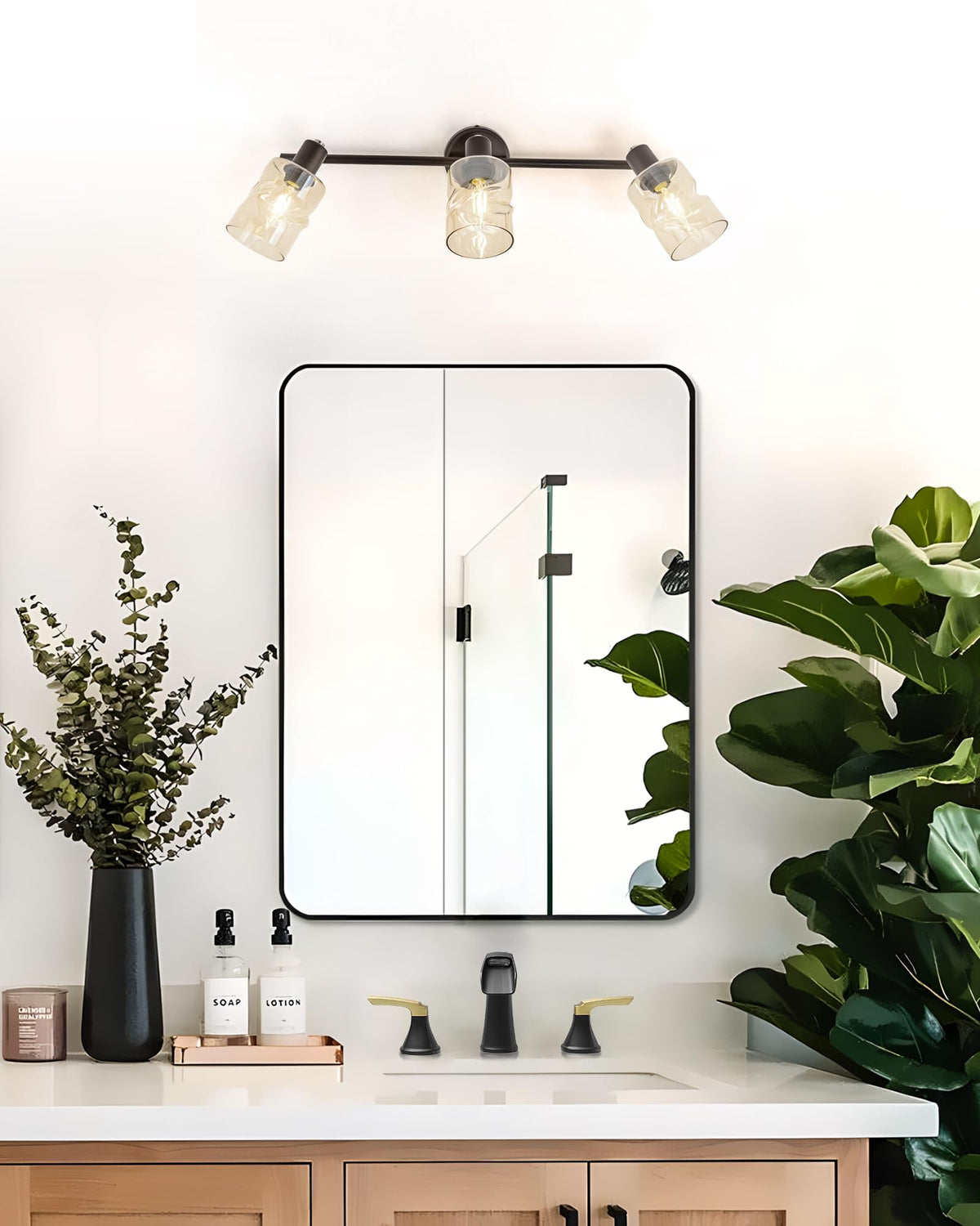 Fapully Brushed Nickel Bathroom Faucet 3 Hole, Waterfall 8 Inch Widespread Bathroom Sink Faucet with Pop-up Drain, Two-Handle Faucet for Bathroom Sink