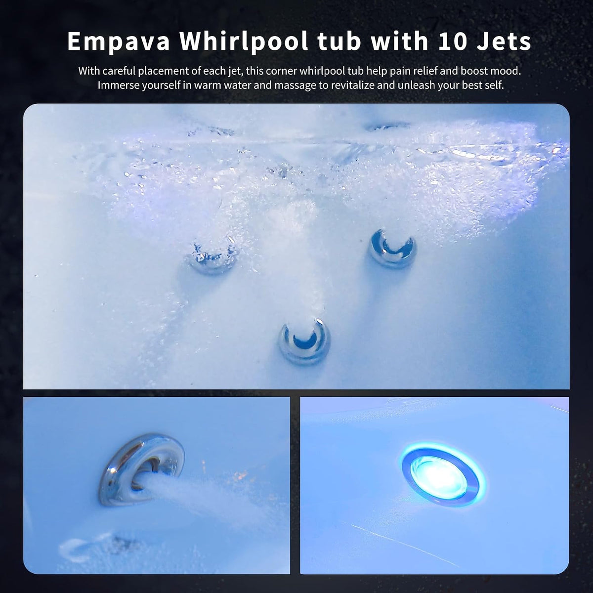 Empava 59" Corner Whirlpool Tub, Jetted Bathtub for 2 Person