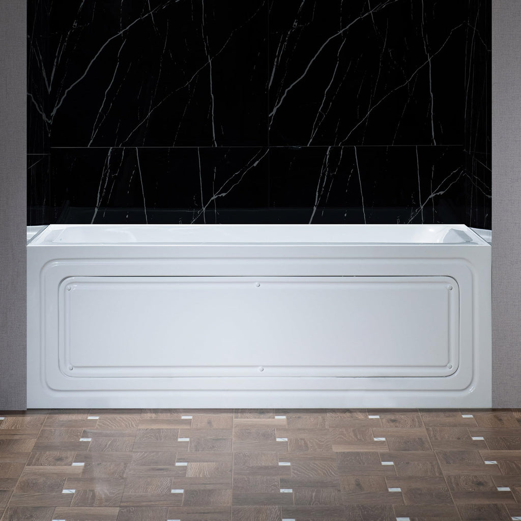 WOODBRIDGE 60" x 32" Alcove Acrylic Rectangular Whirlpool Heated Jetted Tub in White with Left Drain, Matte Black Finish, BS429-L-MB02