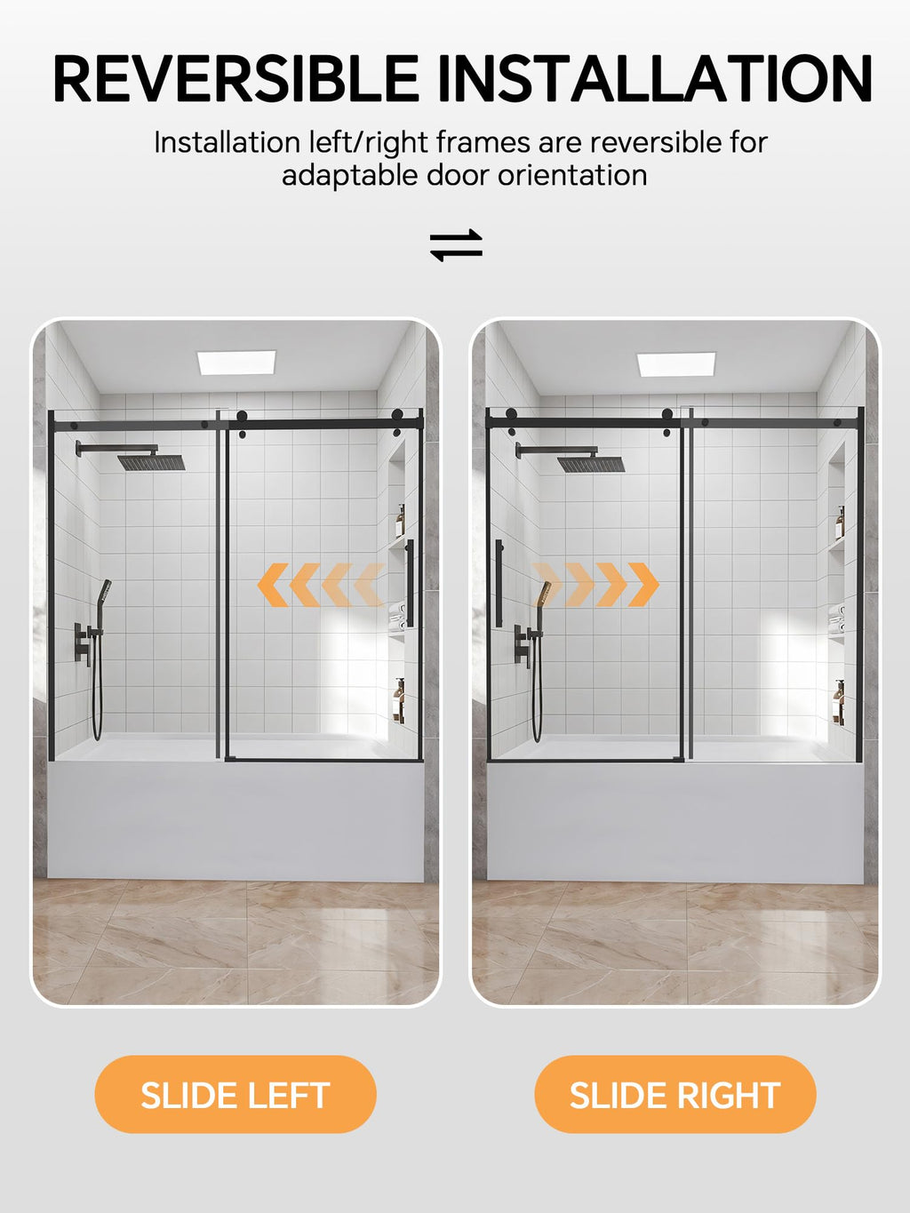 Frameless Bathtub Shower Door 56-60" W x 57" H, Brushed Nickel