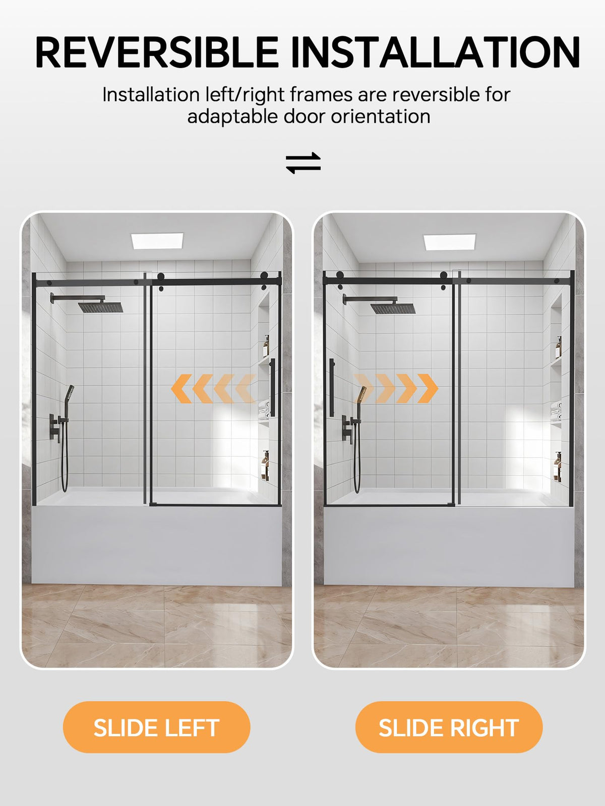 Frameless Bathtub Shower Door 56-60" W x 57" H, Brushed Nickel