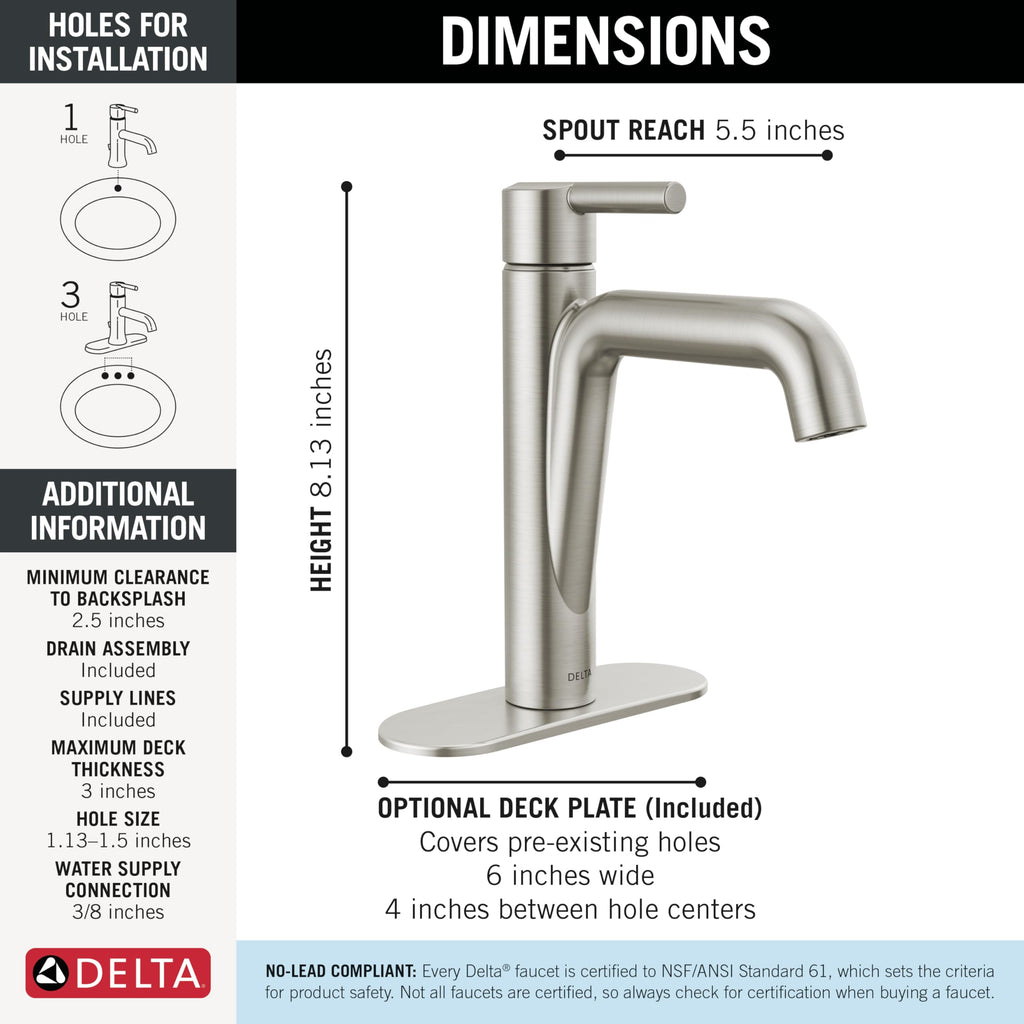 Delta Nicoli Brushed Gold Bathroom Faucet 1 Hole, Single Hole Bathroom Sink Faucet for Vanity, Push-Pop Drain Assembly, Champagne Bronze 15849LF-CZ