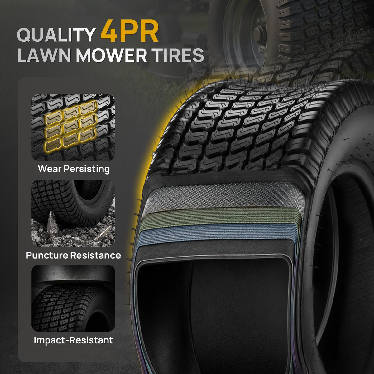 TUFFIOM 24x12.00-12 Lawn Mower Tires Set of 2, 6PR Turf Tire Lawn & Garden Tires for Garden Tractor Riding Mower, Tubeless