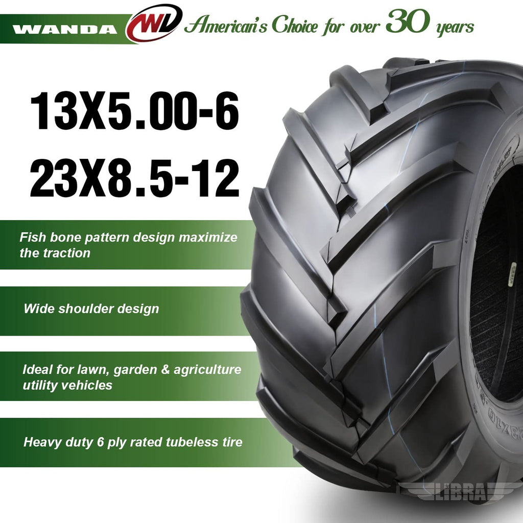 WANDA 4PC 15X6-6 & 20X10-8 Lawn Mower Tractor Tires Super Lug -13078/13071