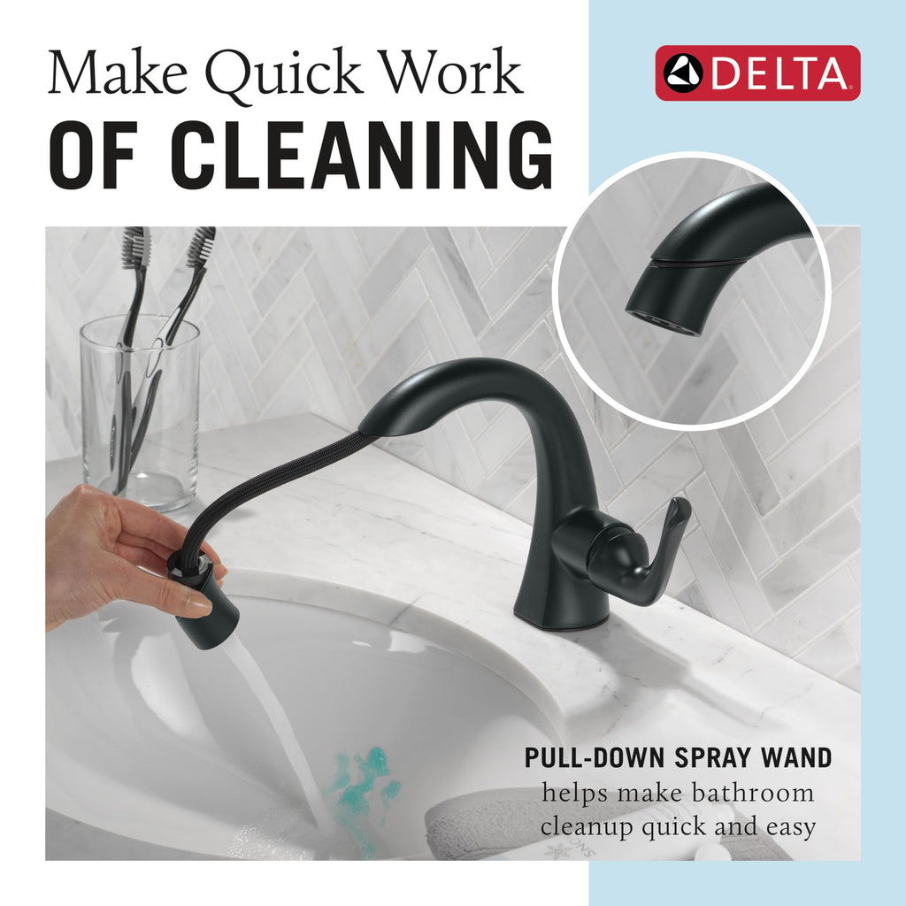 Delta Arvo Brushed Nickel Bathroom Faucet 1 Hole, Single Hole Bathroom Sink Faucet for Vanity, Push-Pop Drain Assembly, Spotshield Stainless 15840LF-SP