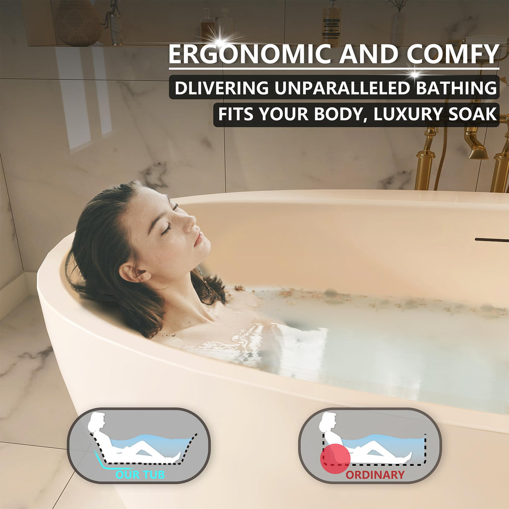 61" Freestanding Bathtubs, Acrylic Soaking Tubs for Adult, Integrated Overflow and Drain, cUPC Certified, Glossy White