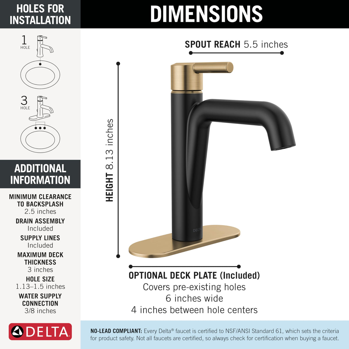 Delta Nicoli Brushed Gold Bathroom Faucet 1 Hole, Single Hole Bathroom Sink Faucet for Vanity, Push-Pop Drain Assembly, Champagne Bronze 15849LF-CZ