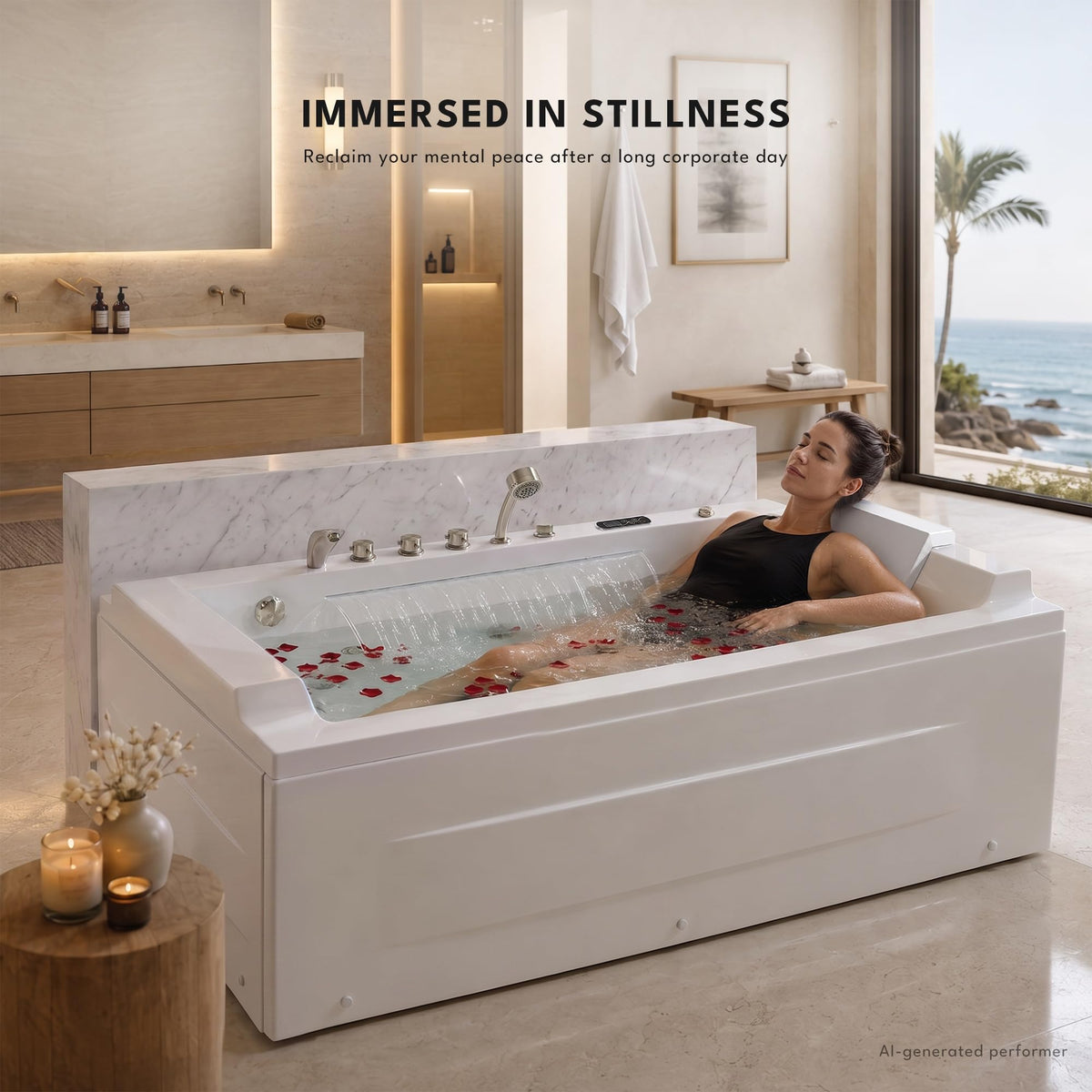 Empava Tub, 71" Jetted Bathtub with Air Bubble Massage & Inline Heater