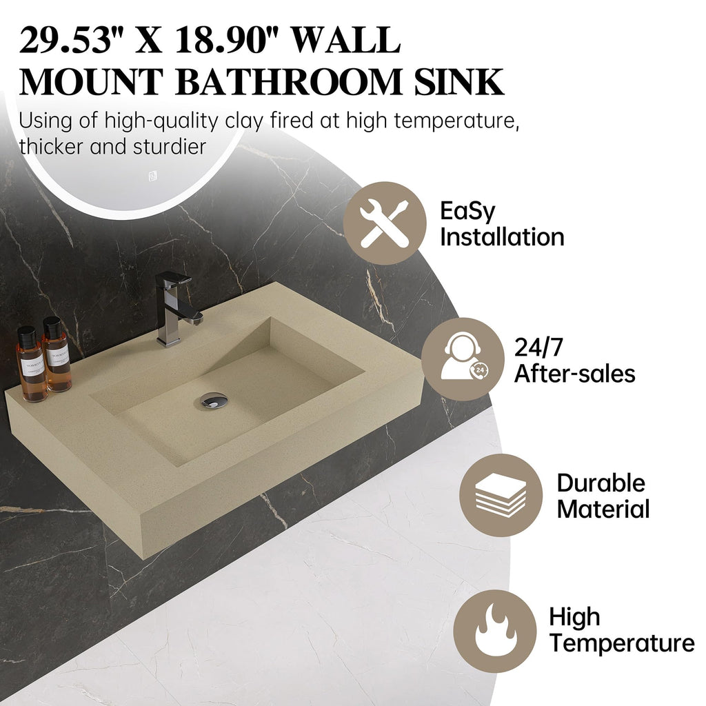 47" Wall Mount Sink, Artificial Stone Bathroom Sink, Single Hole