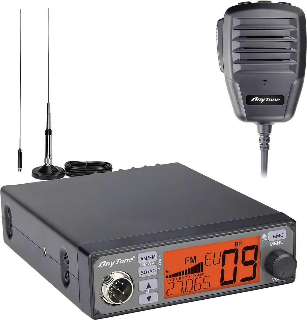 AnyTone AT-500M II CB Radio Kit with 27MHz Magnetic Antenna, AM/FM, NRC