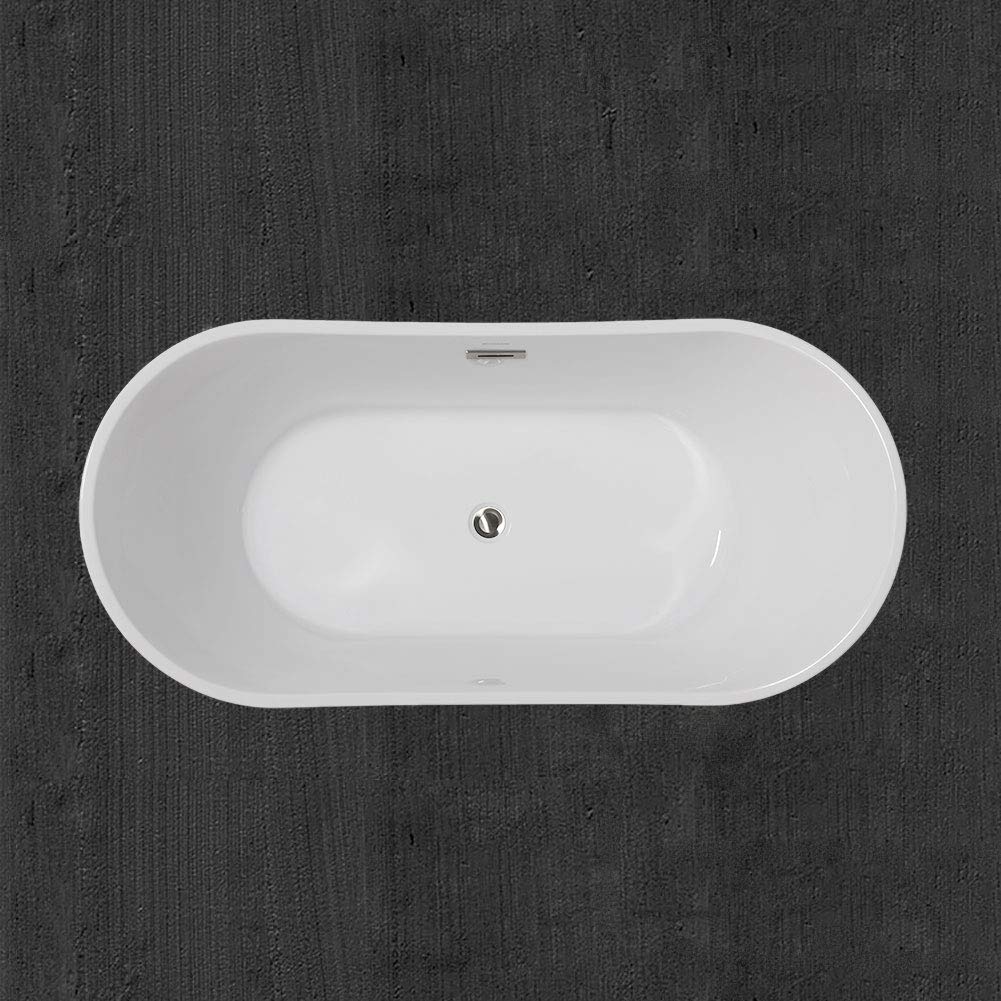 WOODBRIDGE 71" Acrylic Freestanding Bathtub Contemporary Soaking Tub , White Acrylic ( Matte Black Drain/Overflow),B0017 MB Drain &O