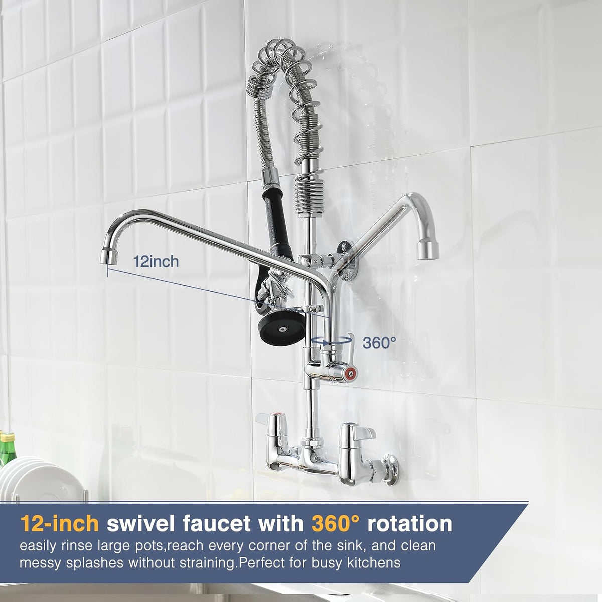CENOSA 25" Commercial Sink Faucet Wall Mount with Pre-Rinse Sprayer