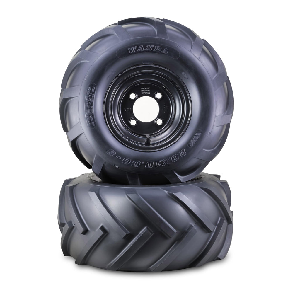 WANDA Lawn Mower Tractor Tire Wheel 18X7.5-8 4PR w/ 4X4" PCD White Rim,SET2