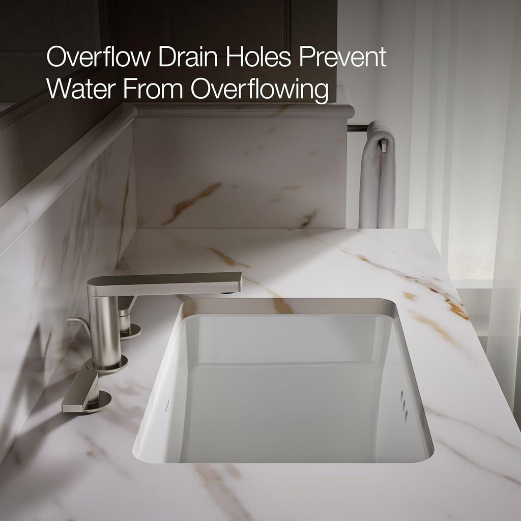 KOHLER 2214-0 Ladena Rectangular Undermount Bathroom Sink With Curved Bottom, 20-7/8" W X 14-3/8" L, White