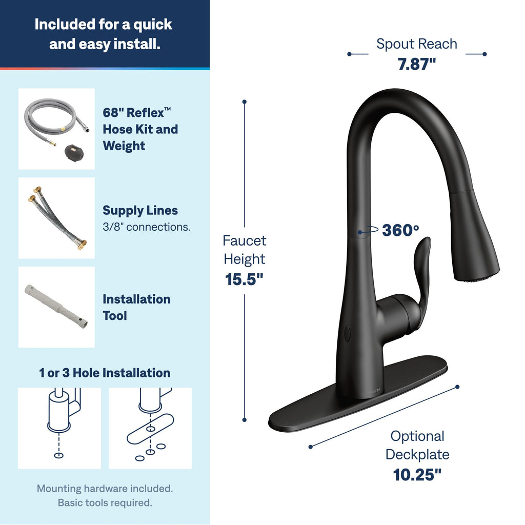 Moen Arbor Spot Resist Stainless One-Handle Pulldown Kitchen Faucet with Sprayer and a Reflex Docking System, Kitchen Sink Faucet Featuring Power Boost for a Faster Clean, 7594SRS