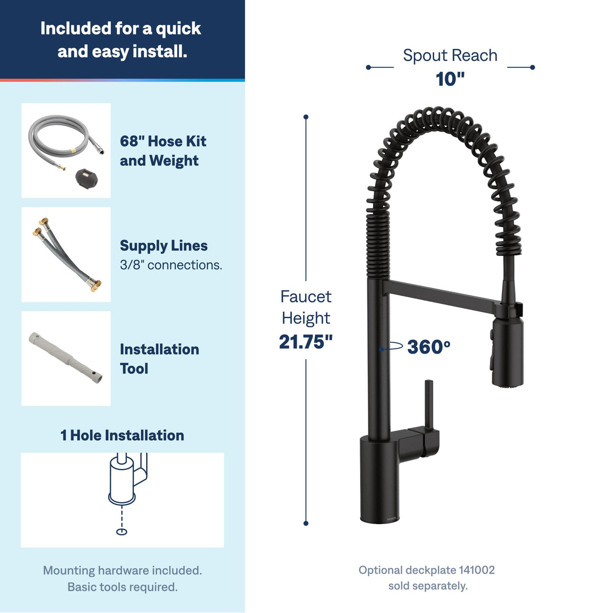 Moen Align Spot Resist Stainless Pulldown Kitchen Faucet, Single Hole, Modern Spring Style with Pre-Rinse and Power Boost Pull Down Sprayer, Easy Installation, 5923SRS